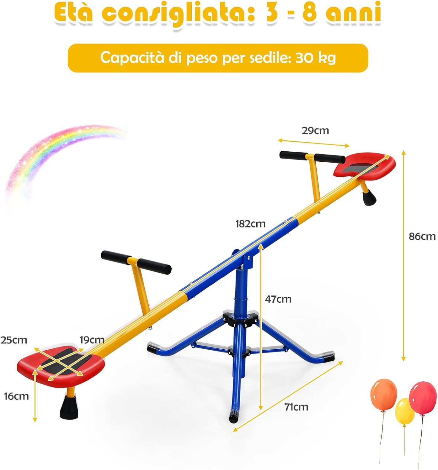 Altalena Basculante per Bambini, Altalena Saliscendi a 360° con Fermo per le Gambe, Altalena Basculante per Esterno Cortile e Parco Giochi, 2 Posti a Sedere
