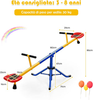 Altalena Basculante per Bambini, Altalena Saliscendi a 360° con Fermo per le Gambe, Altalena Basculante per Esterno Cortile e Parco Giochi, 2 Posti a Sedere