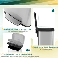 Bidone per Pattumiera, Pattumiera da Cucina con Pedale, Coperchio e Scomparto Deodorante, Ideale per Casa Ufficio, Rosa Dorato/Argento (68L, Argento)