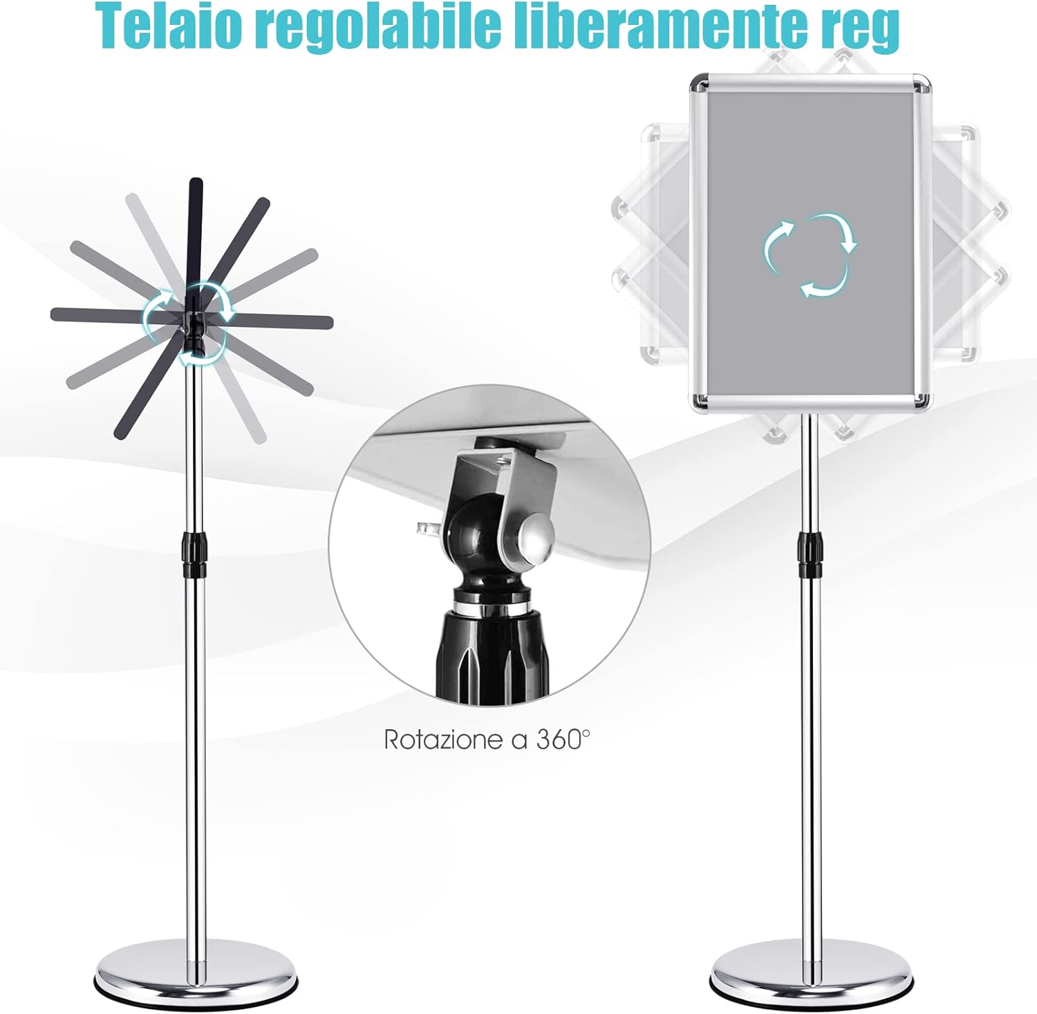 A4 / A3 Supporto Poster Espositore da Pavimento Supporto Menù Pubblicità in Metallo, Girevole e Regolabile in Altezza