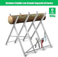 Cavalletto Taglialegna in Acciaio, Cavalletto Pieghevole con Capacità di Carico 100 kg, Cavalletto Leggero Portatile, 83 x 83 x 79 cm, Argenteo