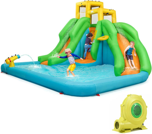 Castello Gonfiabile per Bambini, Con Scivolo, Parete di Arrampicata, Piscina e Canestro da Basket, per 3 Bambini di 3-10 Anni, 400 x 360 x 255 cm (con soffiatore)