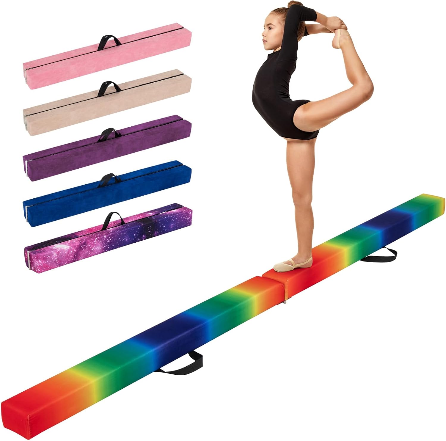 Trave Ginnastica Artistica per Casa 210/240 cm, Trave Pieghevole per Bambini con Maniglia, Base in Legno e Fondo Antiscivolo, Trave di Equilibrio da Pavimento