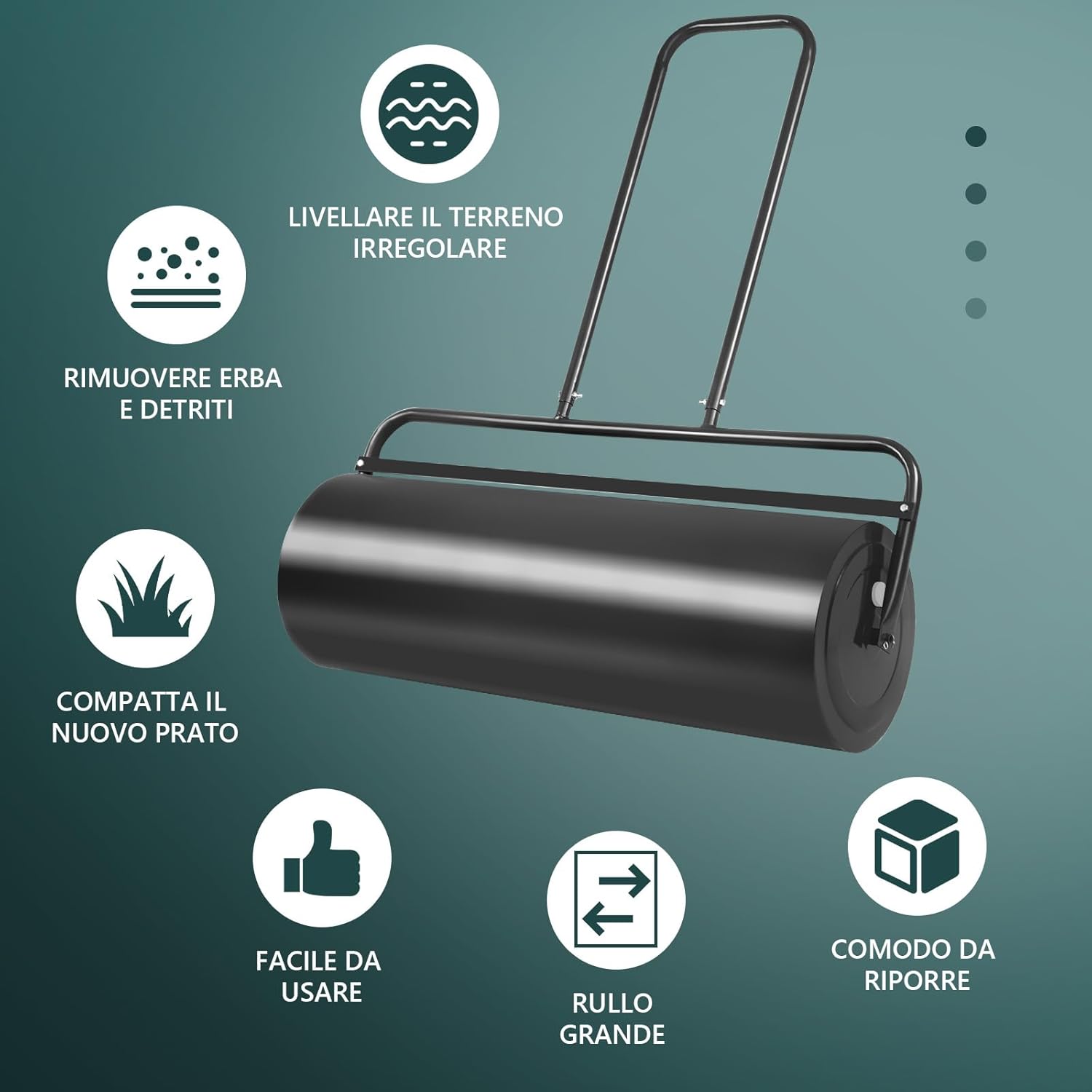 Rullo per Prato Larghezza 90cm Ø30, capacità di Riempimento 63L (Nero)