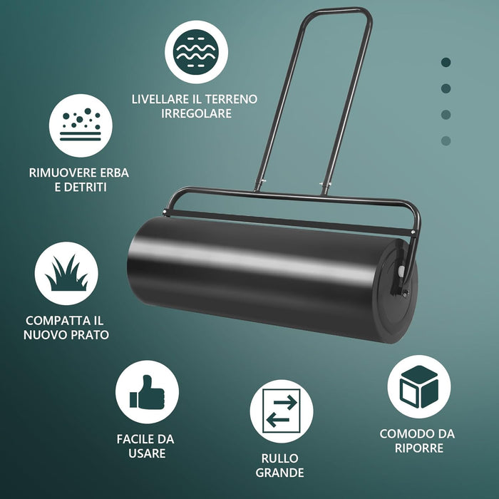 Rullo per Prato Larghezza 90cm Ø30, capacità di Riempimento 63L (Nero)
