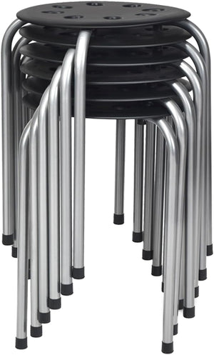 Set di 6 Sgabello Tondo Impilabile in Metallo, Sgabello Cucina Basso per Bambini Adulti, Sgabelli da Bar Casa Ufficio Aule, 30 x 30 x 44,5 cm (Nero + Grigio)