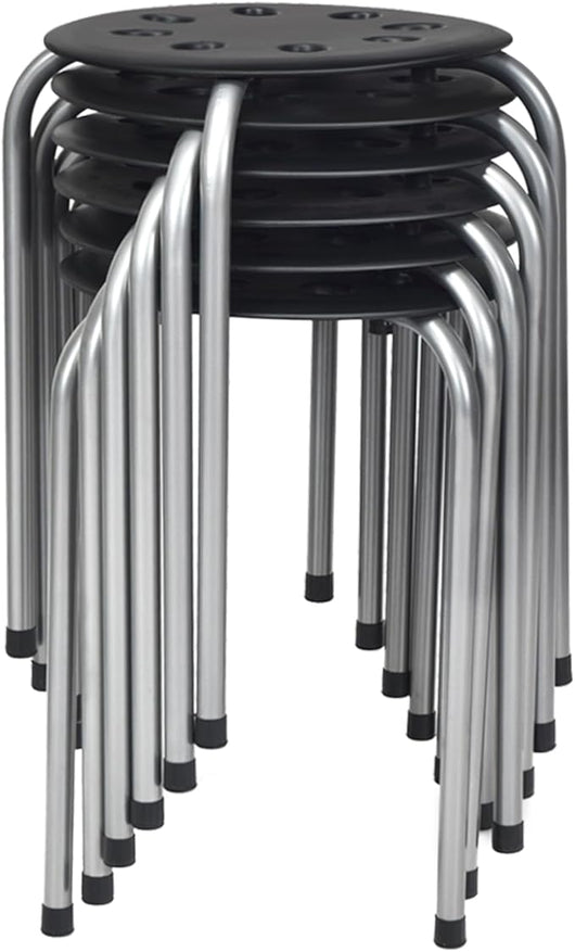 Set di 6 Sgabello Tondo Impilabile in Metallo, Sgabello Cucina Basso per Bambini Adulti, Sgabelli da Bar Casa Ufficio Aule, 30 x 30 x 44,5 cm (Nero + Grigio)
