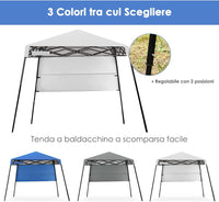 Gazebo Pieghevole da Giardino 210 x 210CM, Struttura in Acciaio, Altezza Regolabile, Gazebo da Esterno con Borsa, Ideale per Feste, Barbecue, Giardino e Spiaggia (bianco)