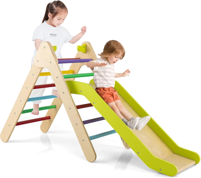 Set di Arrampicata con Scivolo 2 in 1, Arrampicatore in Legno Regolabile a Gradi, Giocattolo per Arrampicarsi all’Interno e all’Esterno per Bambini con età più di 1 Anno