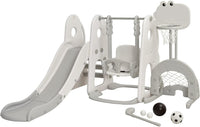 6 in 1 Parco Giochi per Bambini, con Altalena Scivolo Canestro da Basket Golf, Parco Giochi per Bambini da Esterno ed Interno, 172x182x108-120cm, 18 Mesi+ (Bianco)