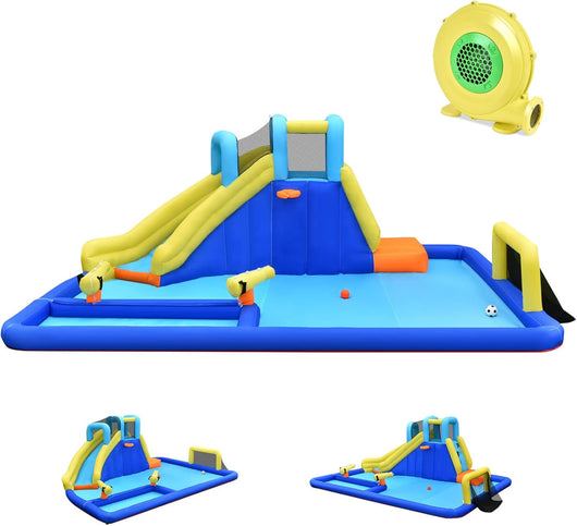 Castello Gonfiabile per Bambini, con Scivoli, Muro da Arrampicata e Piscina, per 3 Bambini 3-10 Anni, con Borsa di Trasporto e Kit Riparazione (con soffiatore)