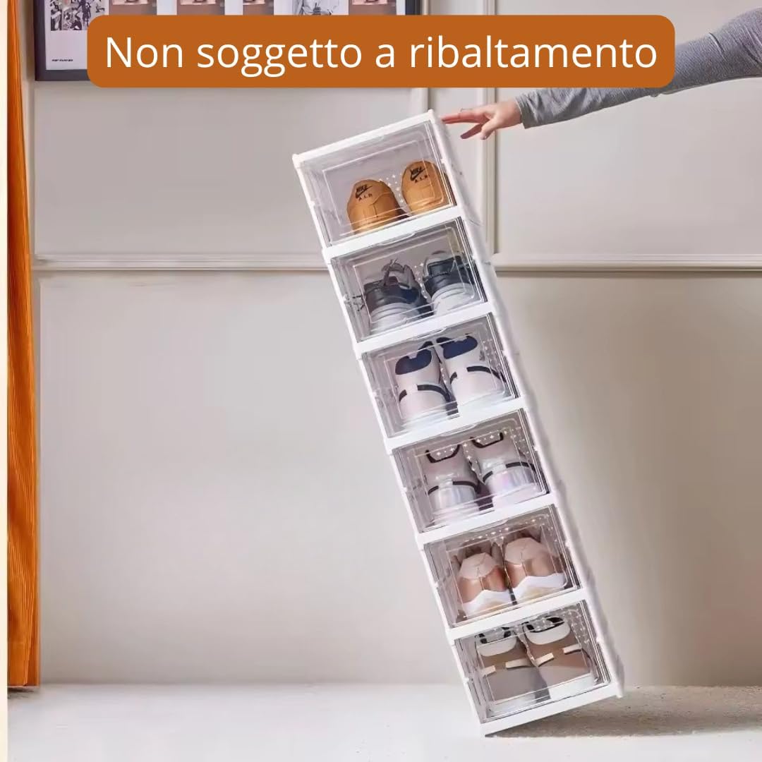 Scarpiera Salvaspazio Slim Pieghevole con 6 Ripiani Facile da Montare e Compatta, Organizer Portascarpe con 6 Contenitori per Scarpe e Ciabatte