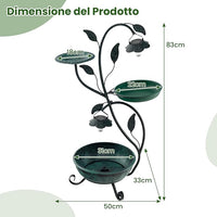 Mangiatoia per Uccelli da Giardino 83CM, Vasca per Uccelli da Esterno Alimentata a Energia Solare con Piedistallo per Fiori e 2 Luci LED, per Giardino, Cortile e Prato, Bronzo