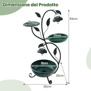 Mangiatoia per Uccelli da Giardino 83CM, Vasca per Uccelli da Esterno Alimentata a Energia Solare con Piedistallo per Fiori e 2 Luci LED, per Giardino, Cortile e Prato, Bronzo