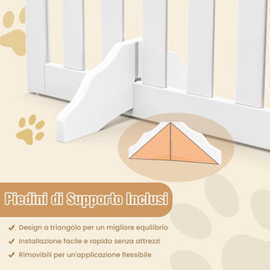 Cancelletto per Cani di Legno Pieghevole, con 3/4 Ante e Cuscinetti Antiscivolo, Ideale per Scale e Porta d'Ingresso, 203 x 89,5 cm (Bianco, 4 Pannelli)