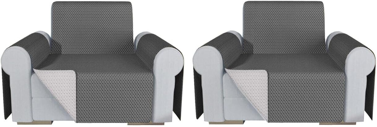 Coppia Set 2 Pezzi Copripoltrona Universale Fodera Double Face Elegante Grigio