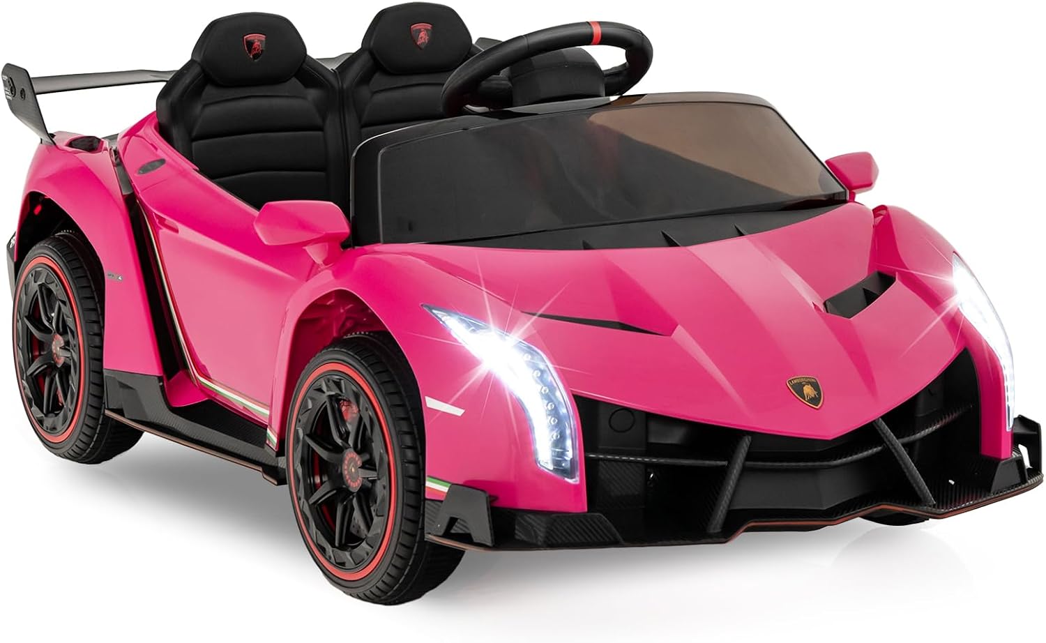 Lamborghini Macchina Elettrica per Bambini, Auto Elettrica Cavalcabile con Telecomando Luci LED, 3 Velocità, 3-6 km/h, Modalità Dondolo, per Bambini 3-8 Anni (Rosa)