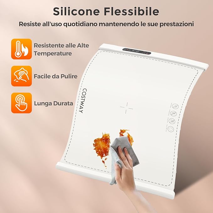 Vassoio Riscaldante Elettrico, Tappetino Riscaldante in Silicone Portatile, con Temperatura Regolabile Timer e Blocco per Bambini, per Buffet, Feste e Cucina (60 x 44 cm,Bianco)