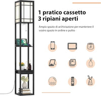 Lampada a Stelo con Ripiani e Cassetto, Lampada a Piantana Moderna con 2 Porte USB, Lampada da Terra per Salone e Camera da Letto, 26 x 26 x 160,5 cm (Modello 1)