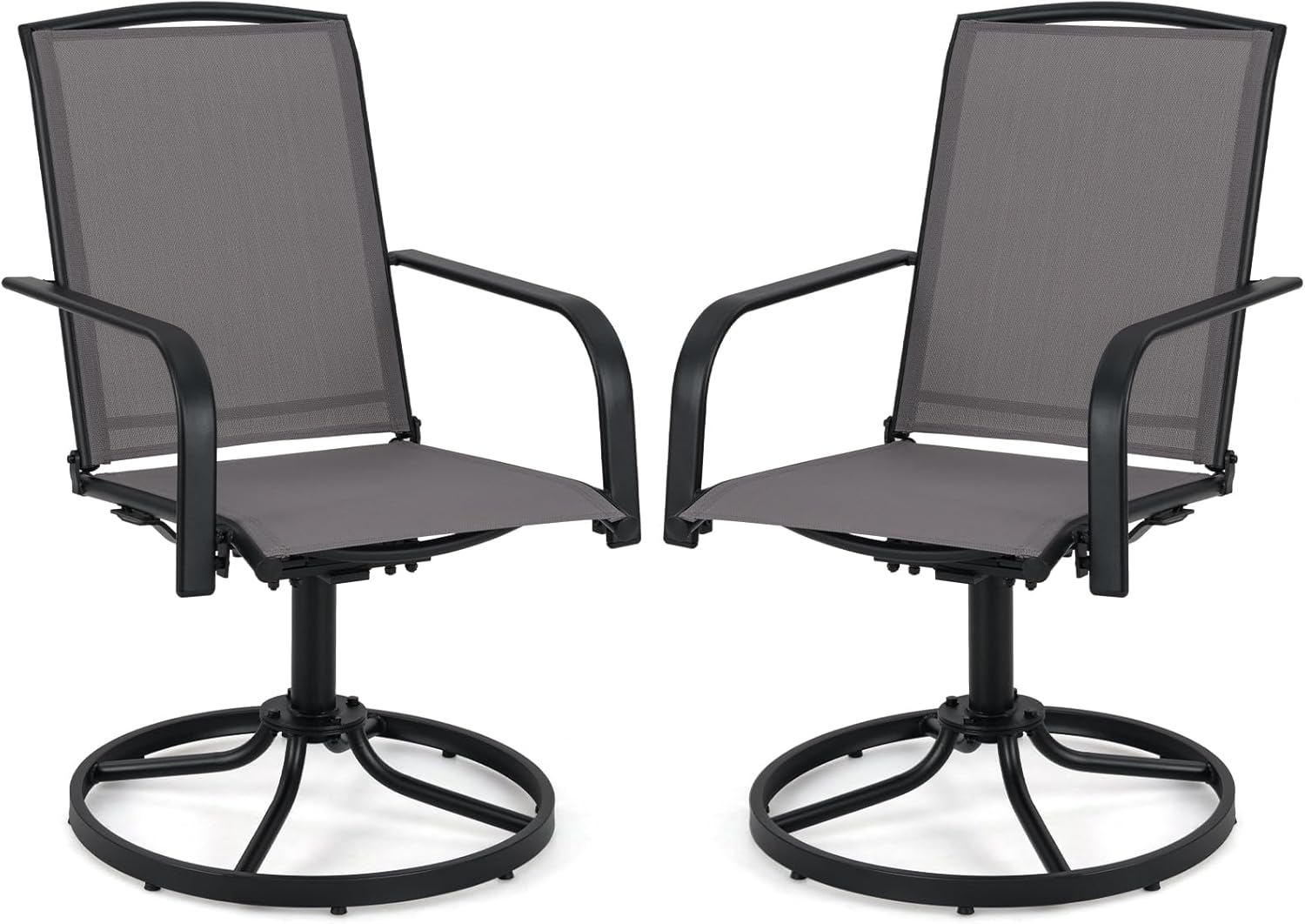 Set di 2 Sedie da Patio Girevoli, Poltrone a Dondolo in Rete a 360° con Schienale Alto e Base Rotonda in Metallo, Sedia a Dondolo Robuste per Giardino Balcone, Portata 150 kg (Grigio)