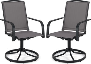 Set di 2 Sedie da Patio Girevoli, Poltrone a Dondolo in Rete a 360° con Schienale Alto e Base Rotonda in Metallo, Sedia a Dondolo Robuste per Giardino Balcone, Portata 150 kg (Grigio)