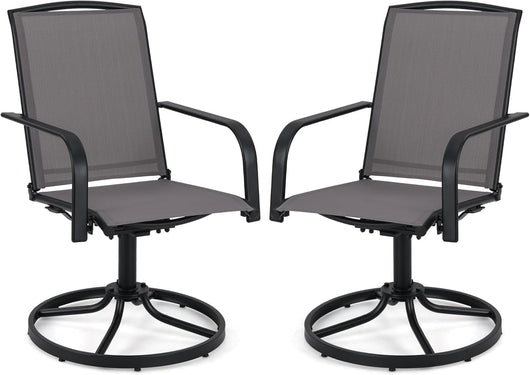 Set di 2 Sedie da Patio Girevoli, Poltrone a Dondolo in Rete a 360° con Schienale Alto e Base Rotonda in Metallo, Sedia a Dondolo Robuste per Giardino Balcone, Portata 150 kg (Grigio)