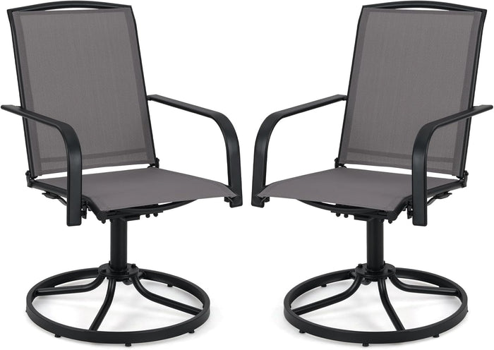 Set di 2 Sedie da Patio Girevoli, Poltrone a Dondolo in Rete a 360° con Schienale Alto e Base Rotonda in Metallo, Sedia a Dondolo Robuste per Giardino Balcone, Portata 150 kg (Grigio)