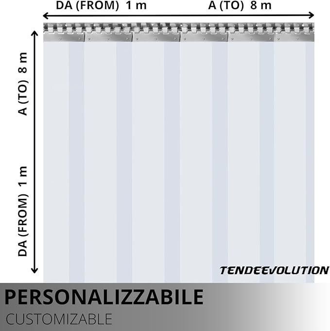 Porta Industriale a Strisce Flessibili in PVC Trasparente 2m x 4m | Ottimo Isolamento Termico | Profilo e Piastre in Acciaio Inox