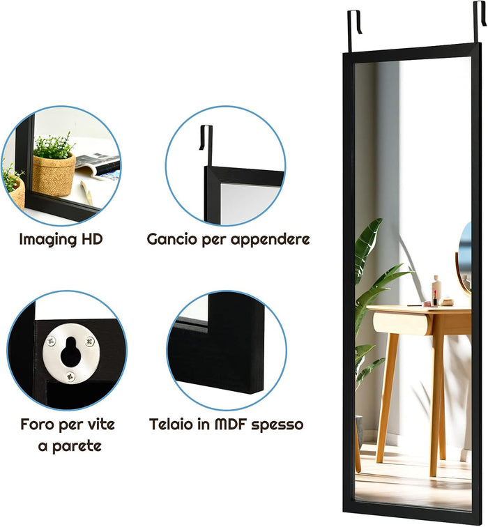 Specchio sulla Porta o sul Muro, Specchio a Figura Intera, Specchio Montato al Muro per Camera da Letto Salone Spogliatoio,120 x 37 cm (Nero)