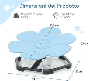 Sedia Girevole a 360° per Bambini, Sedia Sensoriale con Base in Metallo Antiscivolo per Allenare la Coordinazione Fisica e l'Equilibrio, Giocattolo per Cameretta (Blu,Fiore)