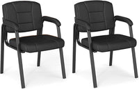 Set di 2 Sedie da Ufficio, Sedia per Sala d'Attesa con Struttura in Metallo, Braccioli Imbottiti, Sedia da Ospiti per Ufficio Riunioni, Portata 180kg (Nero)