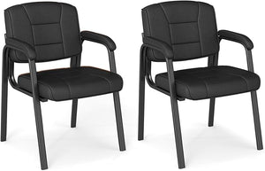 Set di 2 Sedie da Ufficio, Sedia per Sala d'Attesa con Struttura in Metallo, Braccioli Imbottiti, Sedia da Ospiti per Ufficio Riunioni, Portata 180kg (Nero)