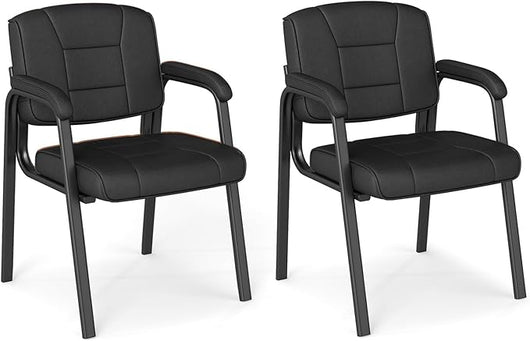 Set di 2 Sedie da Ufficio, Sedia per Sala d'Attesa con Struttura in Metallo, Braccioli Imbottiti, Sedia da Ospiti per Ufficio Riunioni, Portata 180kg (Nero)
