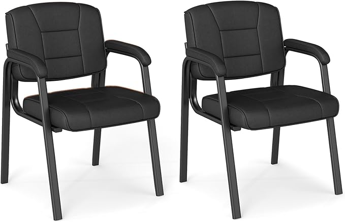 Set di 2 Sedie da Ufficio, Sedia per Sala d'Attesa con Struttura in Metallo, Braccioli Imbottiti, Sedia da Ospiti per Ufficio Riunioni, Portata 180kg (Nero)