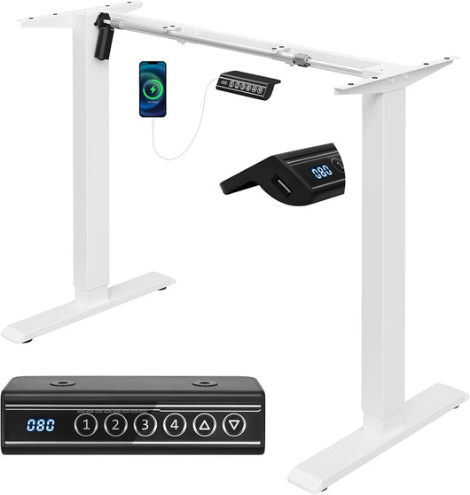 Telaio Scrivania Regolabile in Altezza, Telaio da Scrivania in Piedi, Supporto Elettrico da Tavolo, Standing Desk con 4 Funzioni Memoria, Anti-collisione, 72-120 cm, Bianco