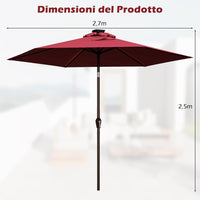 Ombrellone da Giardino con Led Luci ?270 cm, Parasole da Esterno Ombrello da Spiaggia (Rosso)