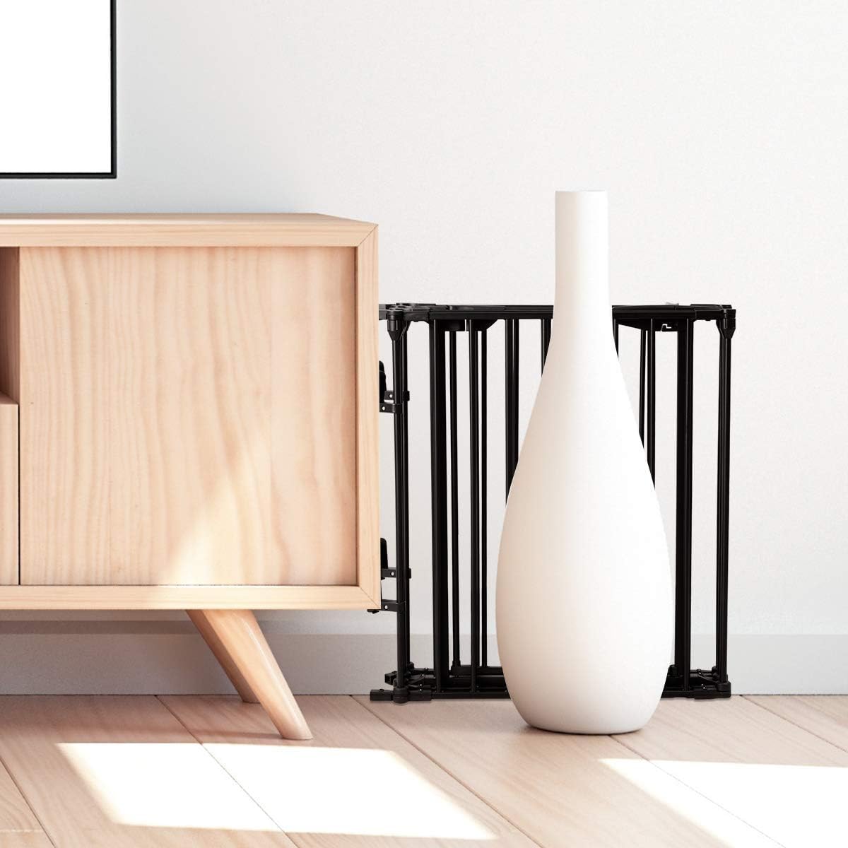 Cancelleto di Sicurezza, Barriera Protettiva per Camino Bambini Animali Domestici Scale, Pieghevole, Inclussa Una Porta e 8 Elementi Laterali, in Ferro, 500x 74,5cm (Nero)