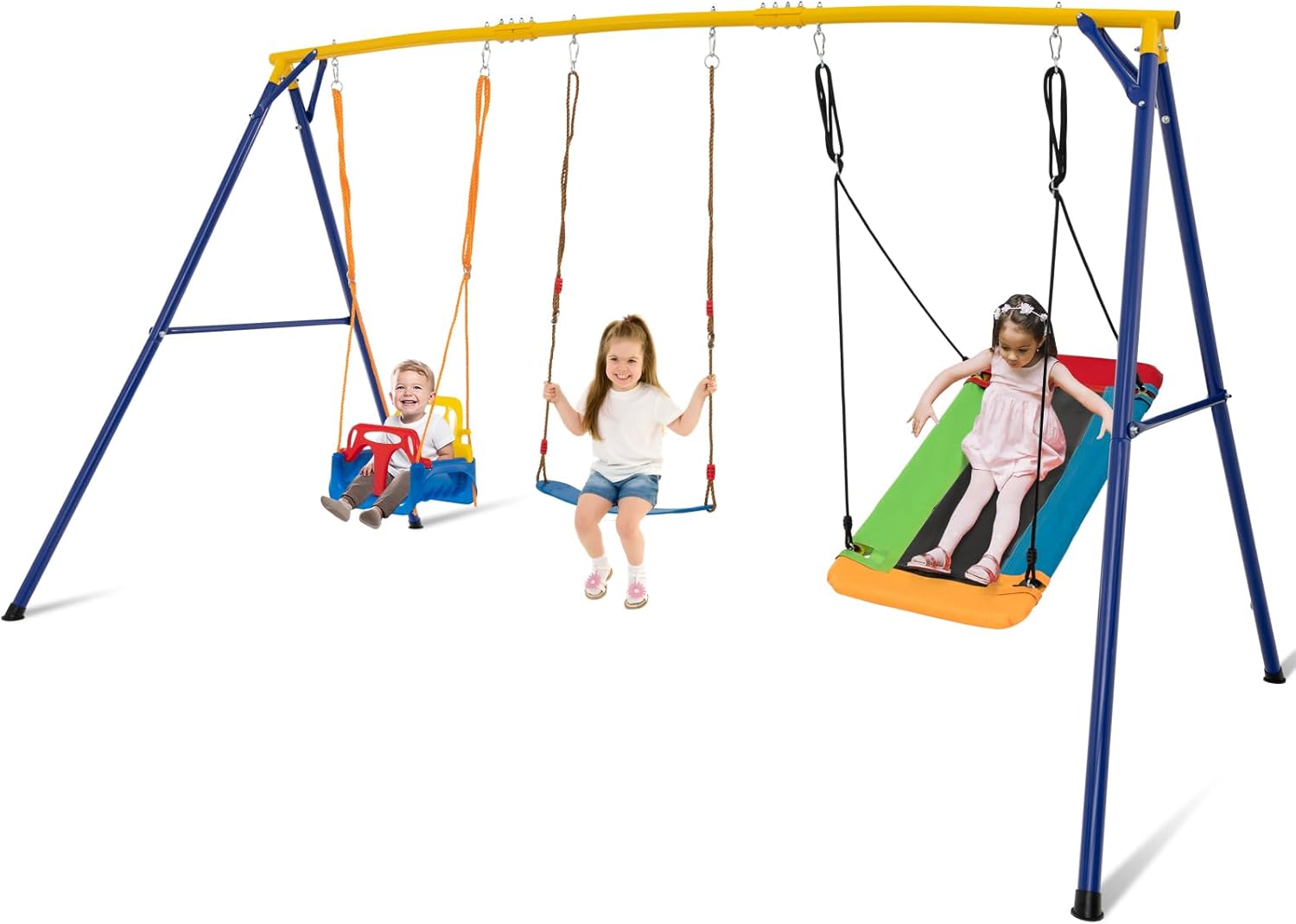 Set di Altalene da Interno e da Esterno, 3 in 1 Altalena da Giardino per Bambini, Corde Regolabili, per Giardino e Parco, Portata 300 kg