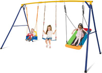 Set di Altalene da Interno e da Esterno, 3 in 1 Altalena da Giardino per Bambini, Corde Regolabili, per Giardino e Parco, Portata 300 kg