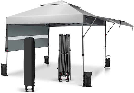 Gazebo Pieghevole da Giardino 3 x 3 m, Gazebo da Esterno con Design a Doppia Tenda, Design Pop Up e 4 Sacchetti di sabbia, Altezza Regolabile, Ideale per Feste, Giardino e Spiaggia (Bianco)