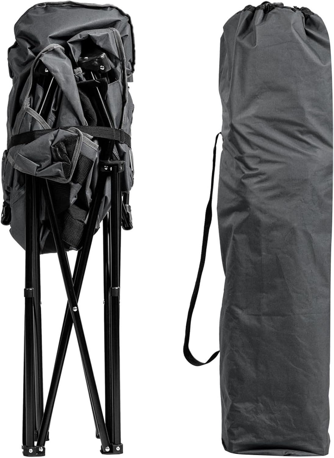 Sedia da Campeggio Pieghevole, Sedia Imbottita con Porta Bicchiere, per Campeggio Pesca Giardino Cortile Spiaggia, Struttura in Ferro (Grigio)