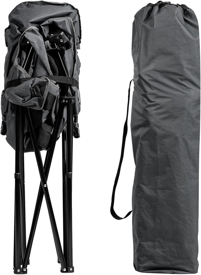 Sedia da Campeggio Pieghevole, Sedia Imbottita con Porta Bicchiere, per Campeggio Pesca Giardino Cortile Spiaggia, Struttura in Ferro (Grigio)