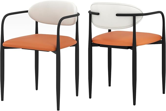 Set di 2 Sedie da Pranzo 54 x 54 x 77 cm, Sedie da Cucina con Sedile Imbottito in Finta Pelle, Schienale e Telaio in Metallo, Poltrone per Soggiorno e Ufficio