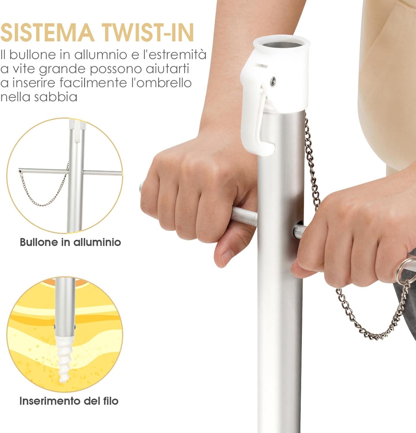 Ombrellone da Spiaggia 198 cm, Ombrello Parasole da Esterno con Palo Inclinabile in Alluminio, Ombrellone Portatile con Borsa di Trasporto, Anti UV 50+, 8 Stecche (Arancione e Giallo)