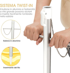 Ombrellone da Spiaggia 198 cm, Ombrello Parasole da Esterno con Palo Inclinabile in Alluminio, Ombrellone Portatile con Borsa di Trasporto, Anti UV 50+, 8 Stecche (Arancione e Giallo)