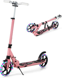 Scooter Monopattino a Spinta per Bambini Pieghevole e Regolabile in Altezza (91-106 cm), con Ruote Luminose e Cavalletto, Carico Massimo 100kg