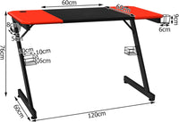Scrivania da Gaming Tavolo per Computer Ergonomico, con Porta Bicchiere Gancio per Cuffie e Supporti Audio, 120 x 60 x 77 cm, Nero/Rosso