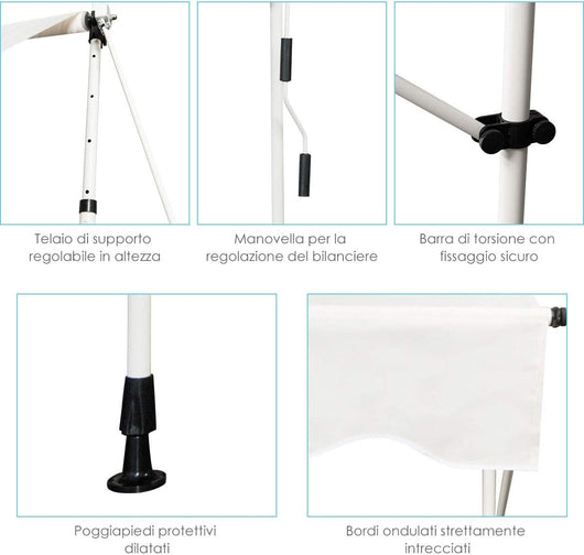 Tenda da Sole per Esterno, Tenda da Sole a Morsetto per Balcone con Struttura Telescopica e Tessuto Resistene ai Raggi Solari, Regolabile in Altezza e in Angolazione (200 cm, Beige)