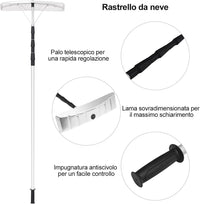 Rastrello da neve per tetti e Auto, telescopico e allungabile da 200 cm a 630 cm, pala da neve in alluminio, per vari occasioni, maniglia antiscivolo, con chiusura, bianco argenteo