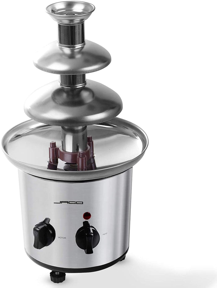 Fontana di cioccolato 275 watt 3 stadi capacità 1 kg elettrica 39 cm acciaio inox lavabile in lavastoviglie fonduta di cioccolato alla frutta argentata 01_0000352